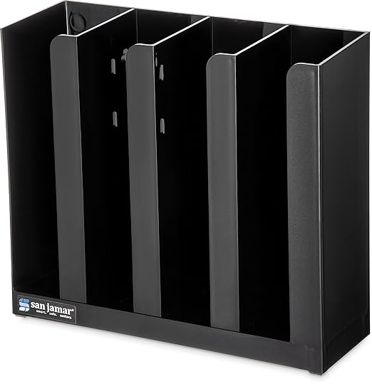 San Jamar Portion Cup and Lid Organizer Fits 2-3" Cups and Lids with Removable Dividers for Kitchen, Restaurant, and Fast Food, Plastic, 10 x 11.5 x 3.75 Inches, Black