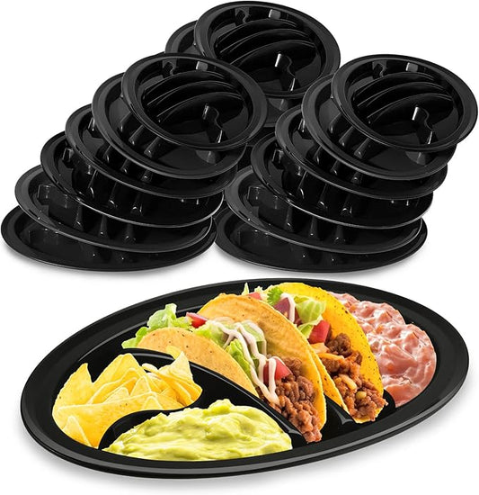 Roshtia 24 Pcs Taco Holder Fiesta Bulk with 2 Stand Holder 4 Compartments Plastic Tray for Soft and Hard Shell Tacos, Microwave Safe for Soft & Hard Shell Tacos(Black)