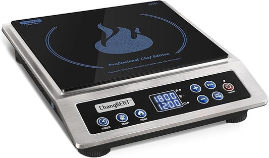 ChangBERT Induction Cooktop NSF Certified Professional Chef Edition Stove, 1800W Commercial Induction Burner with Schott Glass, Large Heating Coil Electric Hot Plate for Restaurant Hotel Food Station