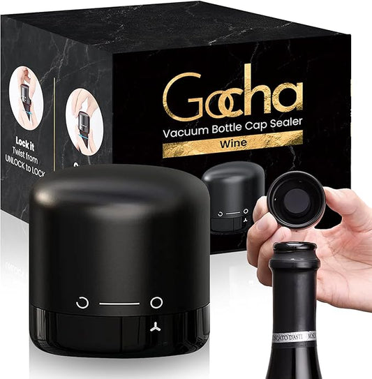 GOCHA | Vacuum Built-in Wine Preserver | Universal Champagne & Wine Saver | 1.5 inch Silicone Twist Top | Reusable, Leak Proof Stainless Steel Sealer | (Pack of 1)