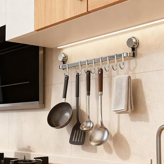 2026 Upgrad Wall Hooks Rack, Space Saving Utensil Holder for Kitchen Bathroom, No Drilling Wall Mounted Accessory Hanger, Kitchen Rail for Hanging Cooking Utensils Mugs Spoons (Grey_C)