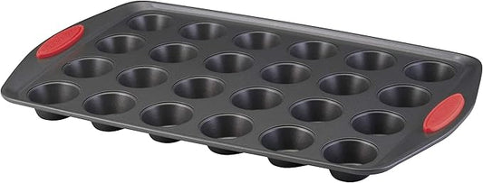 Rachael Ray 47960 24-Cup Oven Lovin’ Mini Steel Muffin Pan, Gray with Red Grips