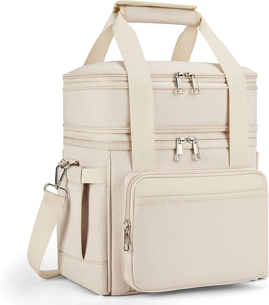 holuxer Insulated Lunch Bag & Lunch Box for Women - Double Deck Reusable Lunch Bag for men Tote Cooler Bag Leakproof Soft Expandable - Large Lunchbox for Work/Adult/Picnic/Outdoor (Cream，15L)