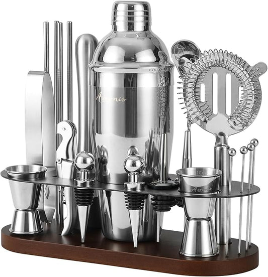 23-Piece Bartender Kit, Cocktail Shaker Set with Stand | Bar Set Drink Mixer Set with All Essential Bar Tools: Martini Shaker,Bar Mixer Spoon, Jigger, Strainer, Muddler, Pourers, for Home, Bar, Party