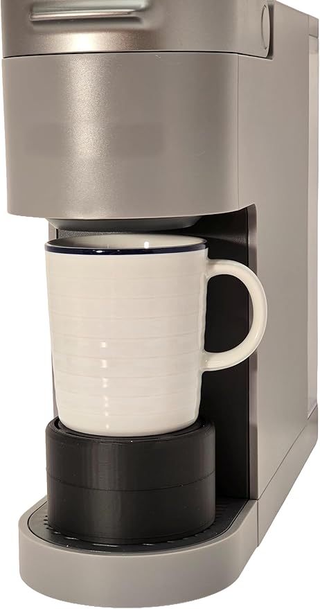 Elevate Anti-Splash Cup Riser Accessory for most Keurig K-cup, Cuisinart Single Serve, and other Coffee Makers, Adjustable for Cup Size and Drip Tray Type (Black with Black Base)