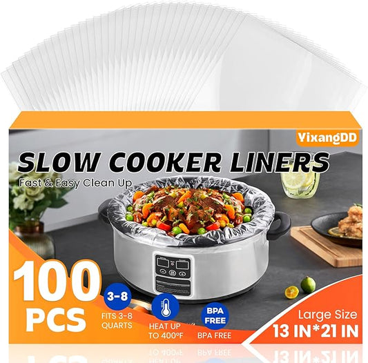 100 Pack Slow Cooker Liners, Large Size 13"x 21" Cooking Bags Disposable Pot Liners, Plastic Slow Cooker Bags Fits 3-8 Quarts, BPA Free, Suitable for Oval & Round Pot
