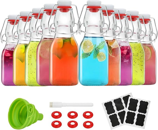 ZEBEIYU Swing Top Glass Bottles 4 oz With Flip Airtight Lids for Home Brewing, Beverages, Oil, Vinegar, Water, Soda, Kefir, Limoncello, Homemade liquor, vanilla（10 Pack