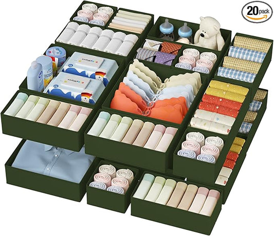 DIMJ Drawer Organizer Clothes - 20 Pack Closet Drawer Organizer Bins for Baby Clothes Storage, Fabric Dresser Organizer for Nursery Bedroom, Foldable Small Drawer Dividers for Underwear Socks