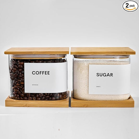 Glass Storage Jars with Bamboo Lids, 50oz Square Food Storage Containers for Kitchen Pantry Organization, Storage Canisters with Labels for Cereal Flour Beans Tea, Large Spice jars Seasoning Bottles