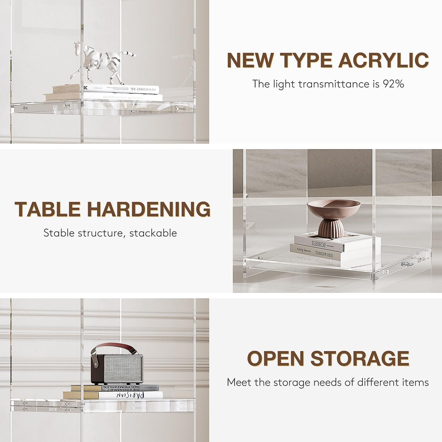 Acrylic Display Cabinet, 4-Tier Display Case in Bedroom, Living Room, Playroom, Modern Style (16" D x 16" W x 62" H)