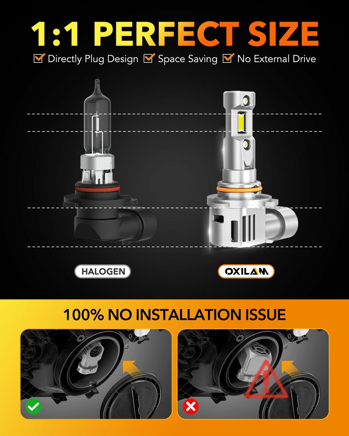 OXILAM 9005 9006 LED Bulb Combo HB-3 HB-4 Bulbs, 80000LM 900% Ultra-Bright, 5 Min Quick Install, 20 Years Lifespan, No Flicker, Plug and Play, Pack of 4