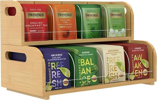 Bamboo Tea Organizer – Stackable Collection (2Tier)