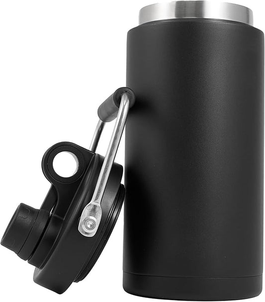 Kerilyn Insulated Half Gallon Jug with Handle, 64oz Stainless Steel, Large Double Vacuum Water Bottle for Hot & Cold Drinks, Wide Mouth, Sweat Proof, Great for Travel, Camping, Black