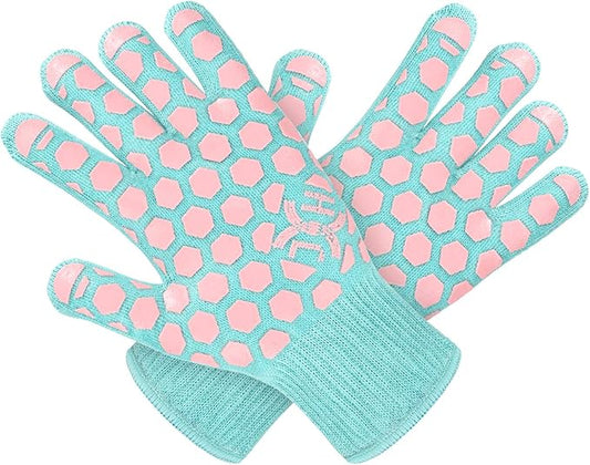 J H Heat Resistant Oven Glove: EN407 Certified 932 °F BBQ & Oven Mitts for Grlling, Baking, Kitchen, Camping,Fireplace Indoor&Outdoor 1 Pair