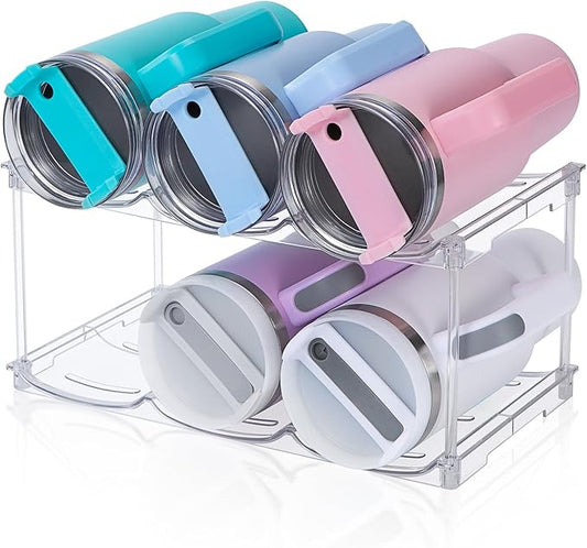 Stackable Water Bottle Organizer for Stanley 40 oz Tumbler, Water Bottle Holder for Cabinet, Pantry Kitchen Organizers and Storage for Stanley Cup Accessories, Tumbler Organizer and Wine Rack, 2Pack