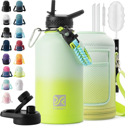 DYSANKY Insulated Water Bottle | Thickened Stainless Steel Vacuum Metal | Portable Sports Half Gallon Large Water Jug for Gym and Hiking with Straw, Carrier Bag, Handle Strap | BPA-Free 64 oz