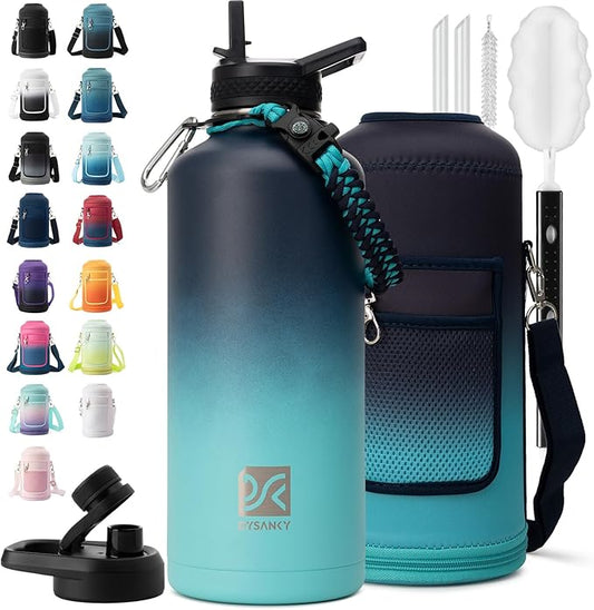 DYSANKY Insulated Water Bottle | Thickened Stainless Steel for Gym and Hiking with Straw, Carrier Bag, Handle Strap | BPA-Free 87 oz