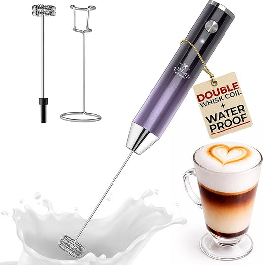 Zulay Kitchen Rechargeable Milk Frother Handheld Lux - Powerful 2-Speed Motor, Waterproof, 2000mAh Battery - Drink Mixer for Latte, Cappuccino, Matcha & Protein Powder - Lux Galaxy