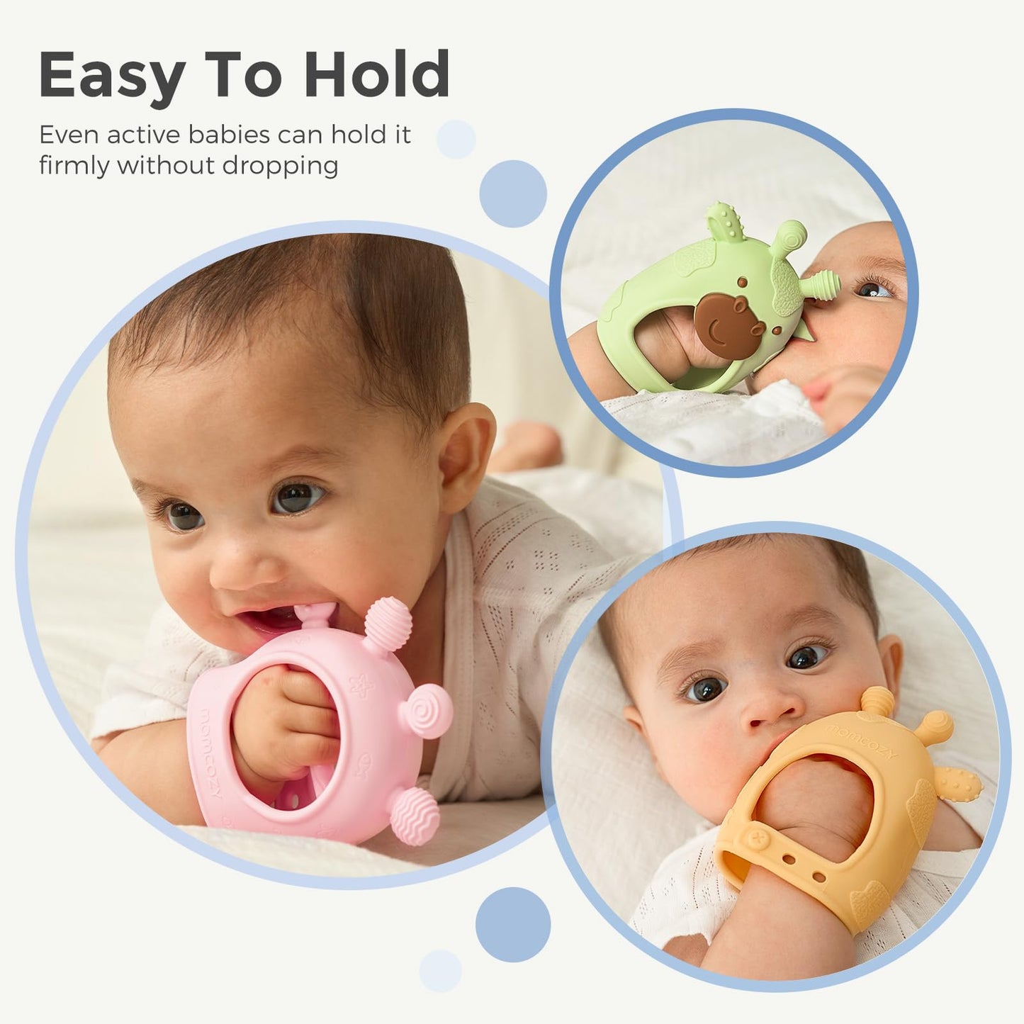 Momcozy Baby Teether Toys | Silicone Teether for 0-12 Months | Baby Teething Relief | Pink