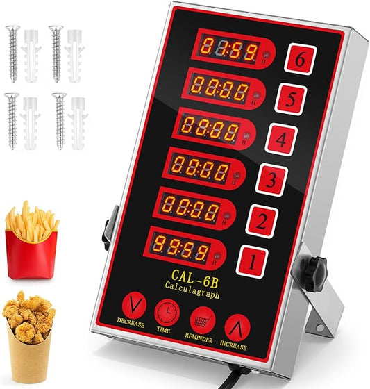 Relaxweex 1 Pack Commercial 6 Channel Digital Kitchen Timer, Multi-Countdown Timer with Loud Alarm & Large LCD Display, Wall Mount or Countertop for Restaurant, Fry Station, Baking & Lab Use