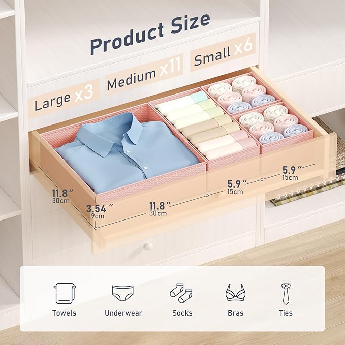 DIMJ Drawer Organizer Clothes Storage - 20 Pack Baby Dresser Organizer for Nursery, Foldable Closet Drawer Organizer Bins for Bedroom Organization, Fabric Storage Dividers for Socks, Underwears, Bras
