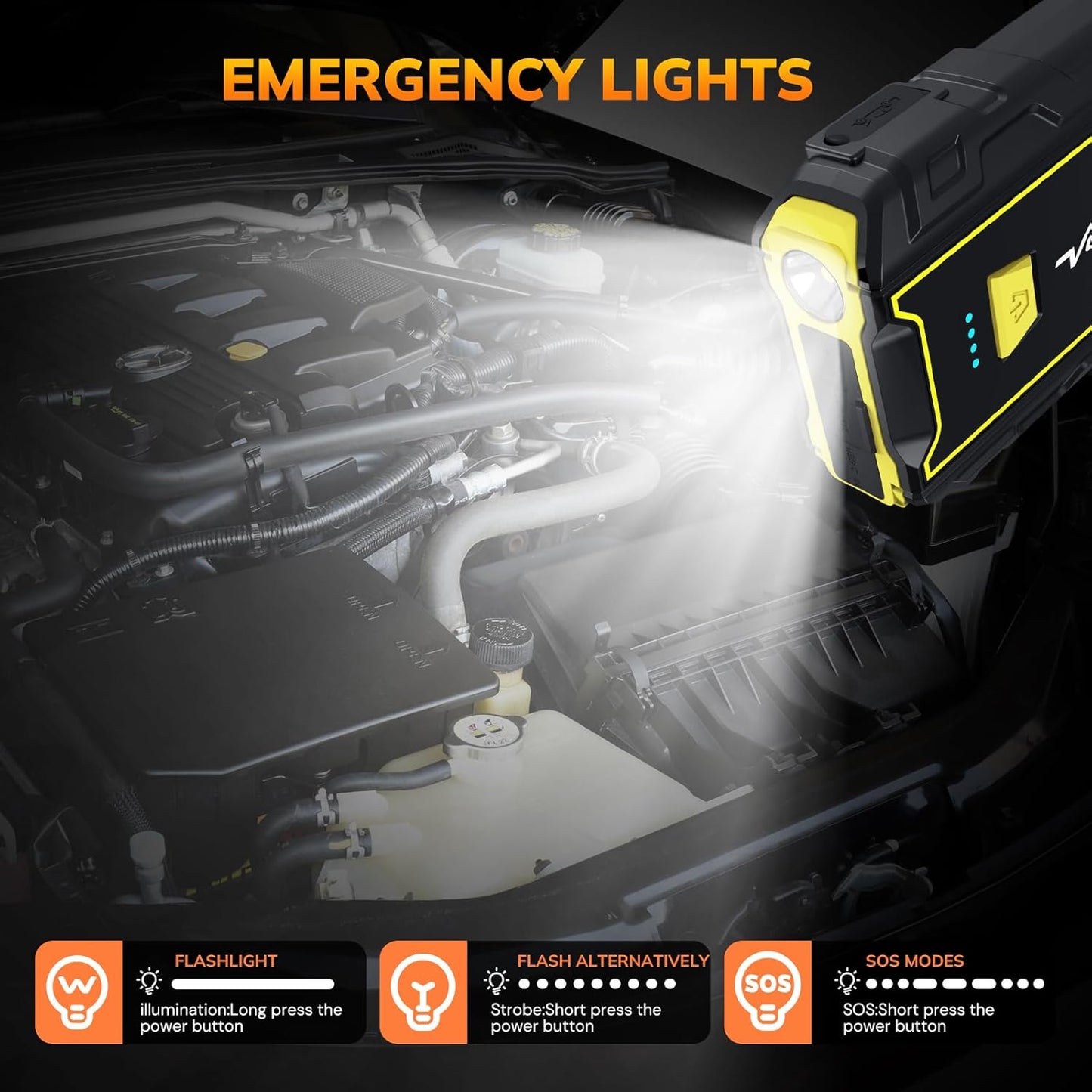 4000A Car Jump Starter, VoltSurge Battery Jumper Starter Portable for Engine Max 7.0L Gas/5.5L Diesel Engine Jump Box, 12V 12v Battery Charger Pack with LED Flashlight and USB Port