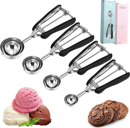 Yinder 4 Pcs Cookie Scoop Set Ice Cream Scooper Cookie Scoops for Baking Include 1/2 /3/4 Tbsp Stainless Steel Scooper with Trigger Release for Baking Cupcake Protein Balls Meatballs Muffin