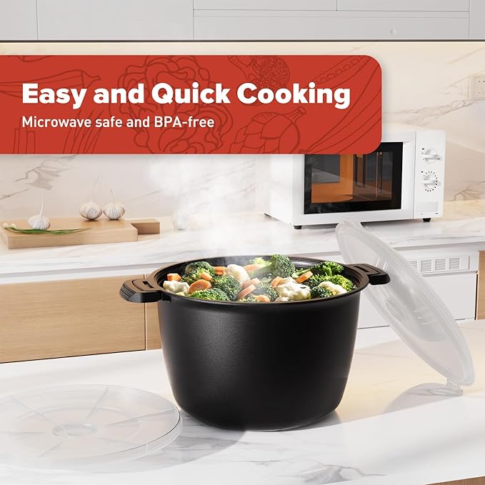Large Microwave Cookware Steamer 3 Quart - AJXX Micro Cookware Vegetable Steamer for Cooking, Microwave Cooker with Food Container, Removable Filter and Lockab - BPA Free, Dishwasher Safe