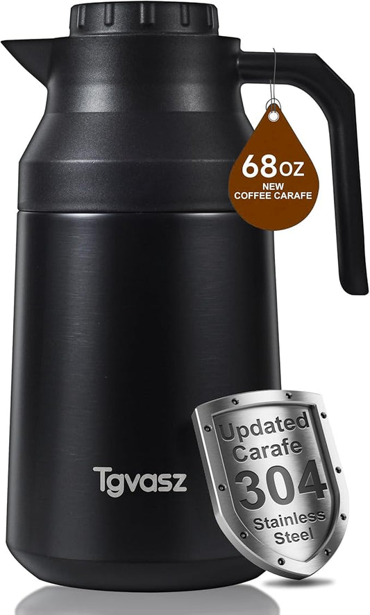 Thermal Coffee Carafe Insulated Stainless Steel Coffee Carafe for Hot Liquid Vacuum Thermal Pot Creamer Pitcher Dispenser Keeping Hot Water Milk (Black 68 oz)