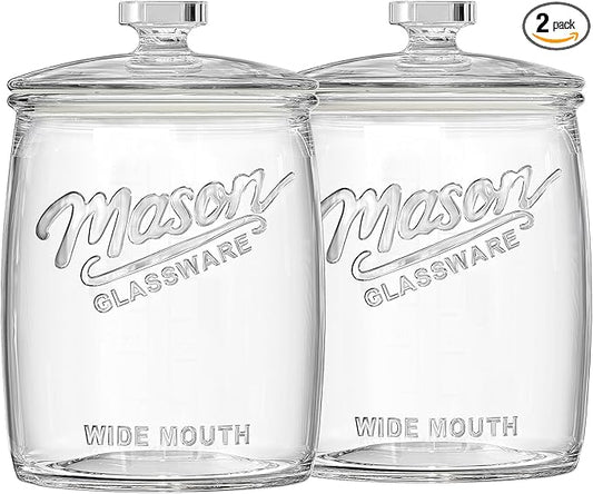 Folinstall 2 Pack 1 Gallon Glass Cookie Jar, Large Glass Jar with Airtight lid, Glass Food Storage Container for Cookies, Candy, Flour, Dog Treats, Coffee, Apothecary Jars