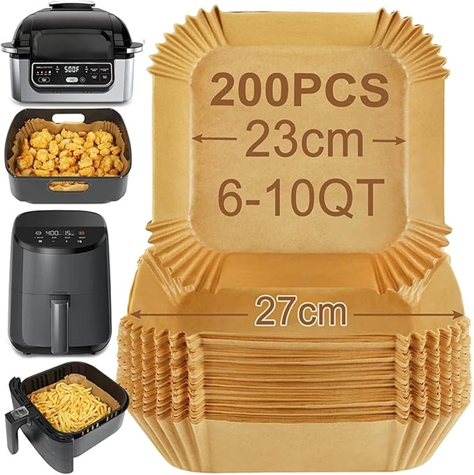 Large Air Fryer Disposable Paper Liners Nonstick 23cm Oven Airfryer Parchment Baking Paper ，Compatible For Ninja，Compatible For COSORI ，Grill Cooking Basket(16cm square,250 Pcs)