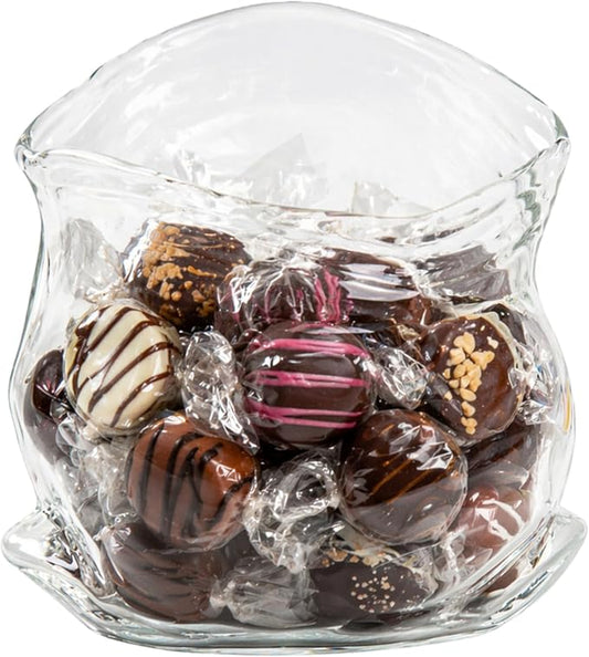 Restaurantware Clear Glass Bowl 8 oz Crinkle Edge Unzipped Bag Bowl Creative Serving Dish Dishwasher Safe Transparent Glass and Microwave-Safe Container for Serving Desserts, Candies
