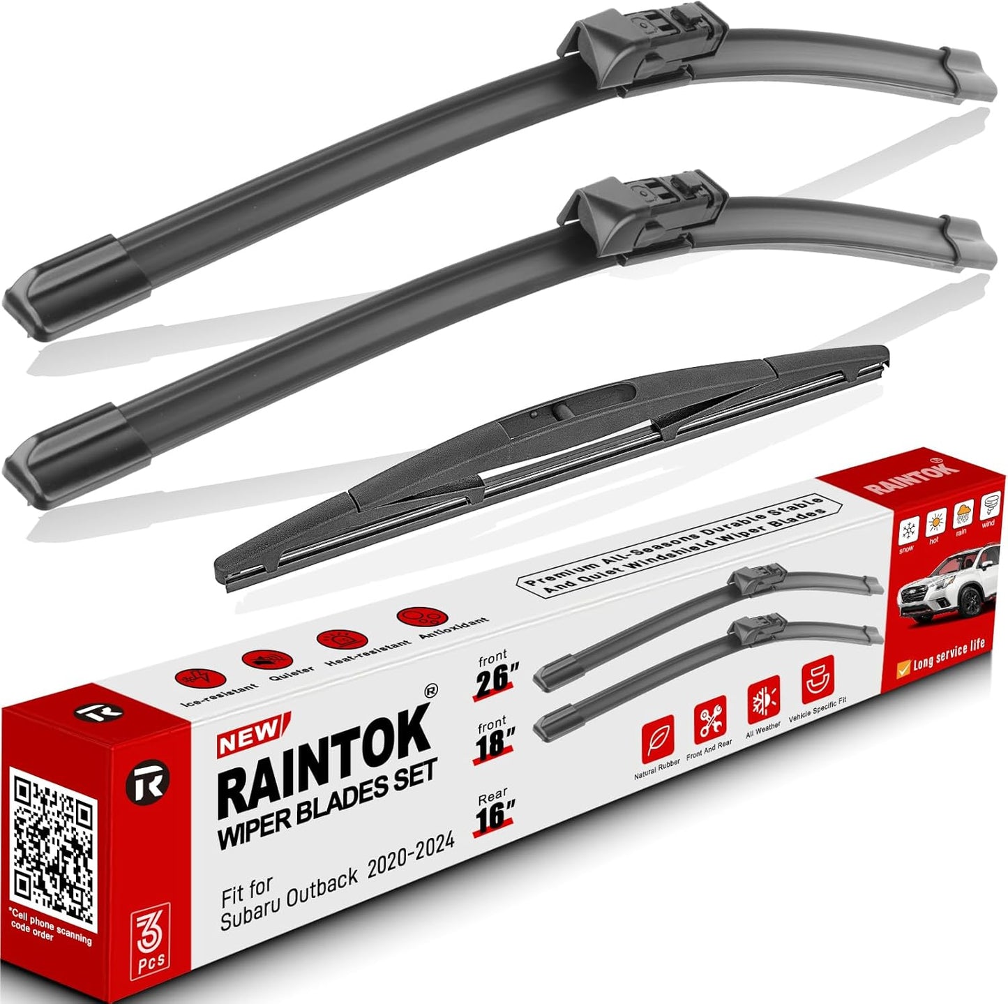 Windshield Wiper Blades Replacement for Subaru Outback 2020 2021 2022 2023 2024 Original Factory Quality Front Rear Wipers Blade Set for My Car - 26" 18" 16" (Pack of 3)