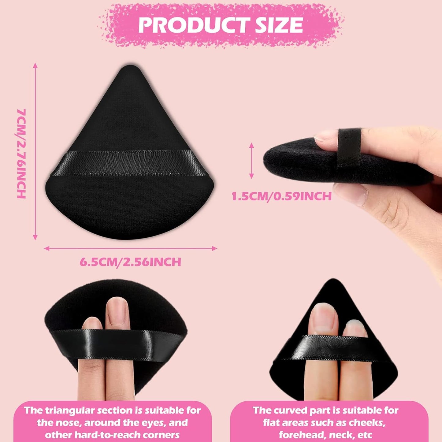 24 Pieces Powder Puff Face Triangle Powder Puff Soft Velour Makeup Puff Velour Puffs for Face Wet and Dry Cosmetic Foundation,Body Powder Blender Loose Mineral Powder Makeup Tool(Black,24 Pcs)