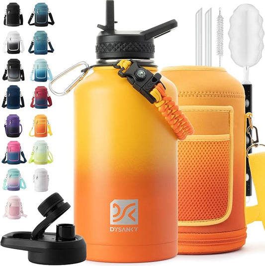 DYSANKY 64 oz Insulated Water Bottle | Upgraded Thickened Stainless Steel Water Jug for Hiking with Straw, Carrier Bag, Handle Strap | BPA-Free 64 oz