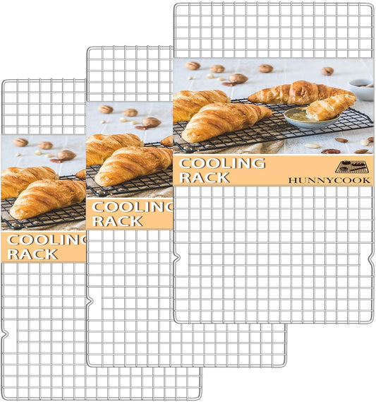 15.8”×9.8” Cooling Rack, 3P Stainless Steel Baking Rack, Oven Safe Cooling Racks for Cooking and Baking, Silver Roasting Rack & Wire Rack & Cookie Cooling Rack for Roasting, Grilling, Drying