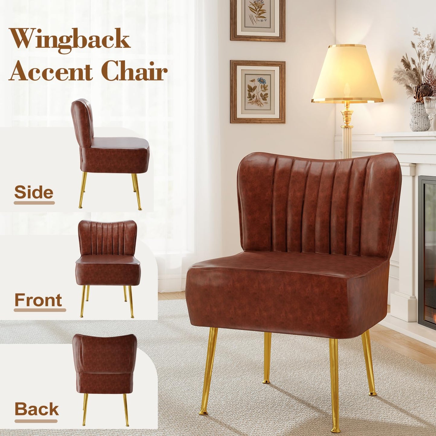 Accent Chair,Modern Armless Accent Chair for Living Room,Modern Comfy Accent Chairs,PU Leather Upholstered Chair with Soft Cushion for Bedroom, Balcony, Lounge, or Reading Living Room,Brown