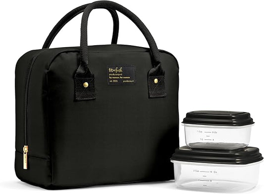 Fit & Fresh Lunch Bag For Women, Insulated Womens Lunch Bag For Work, Leakproof & Stain-Resistant Large Lunch Box For Women With Containers, Zipper Closure Bloomington Bag, Black