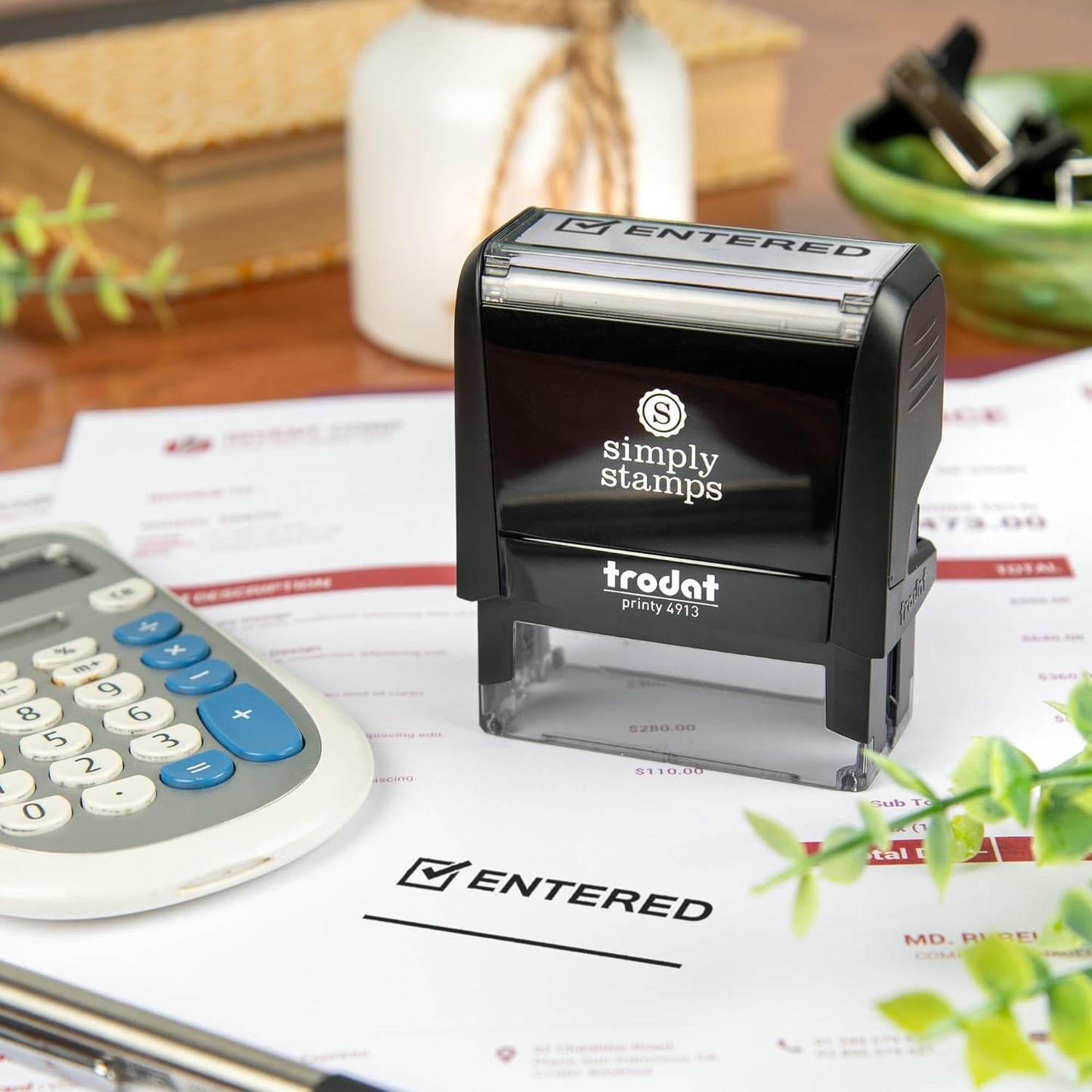 Entered Office Stamp | 4 Different Sizes | 20 Designs | Multiple Color Options | Perfect for Quick Validation of Office Documents (Entered, Large)