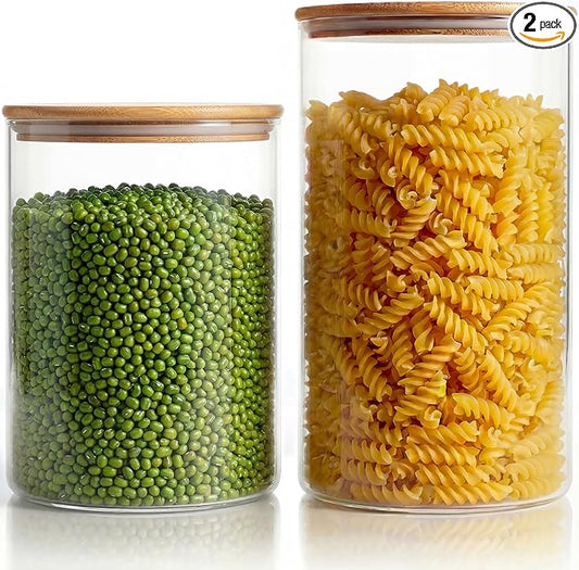 HomArtist Extra Large Glass Flour and Sugar Storage Containers with Airtight Lid,132 floz x1 & 65 floz x1 [Set of 2] Big Glass Jars with Bamboo Lids, Air Tight Food Jar for Cereal, Pasta, Rice, Coffee