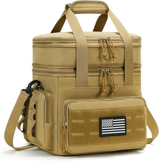 Tactical Lunch Bag & Lunch Box for Men - Large Double Deck Expandable Insulated Soft Adult Lunchbox for Work - Cooler Bag for Beach, Picnic, Camping,Outdoor，Travel (Brown,23L)