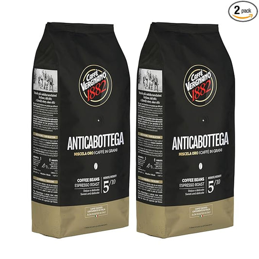 Caffe Vergnano Espresso Beans Antica Bottega Whole Bean Coffee 2.2 lb (Pack of 2) - Italian Medium Roast Arabica, with Chocolate Caramel Notes - For Coffee Maker, French Press Espresso Maker, Moka Pot