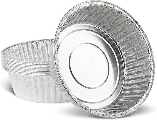 PLASTICPRO 10'' Inch Round Tin Foil Pans Disposable Aluminum, Extra Deep Freezer & Oven Safe - For Baking, Cooking, Storage, Roasting, & Reheating, Pack of 10