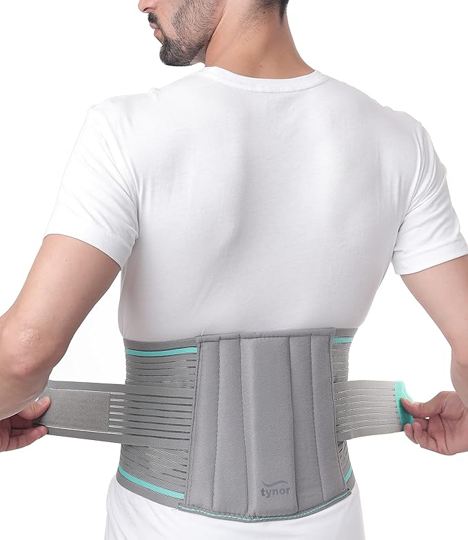 TYNOR Lumbar Support Belt Breathable Compression Lower Back Brace, Adjustable Waist Lumbar Support Brace for Men & Women, Herniated Disc, Sciatica, Back Pain & Heavy Lifting (XXL, Grey)