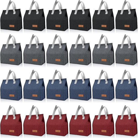 VZZNN 24 Pack Lunch Bags Bulk,Insulated Reusable Lunch Bags with Aluminum for Women Men,Leakproof Tote Large Lunch Box for Office,Work,Beach or Travel,Multicolor