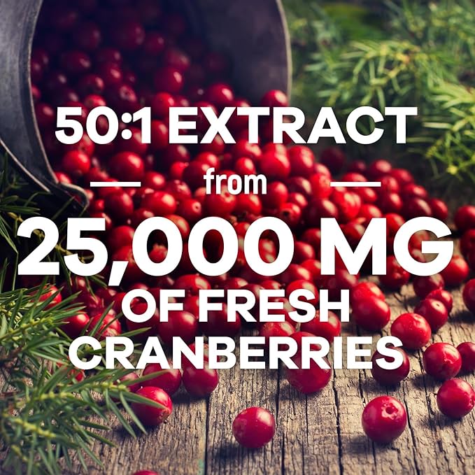 Cranberry Concentrate Extract Supplement for Women & Men + Vitamin C - 25,000mg Formula for Urinary Tract Health Support, Non-GMO and Gluten Free, Cranberry Pills Supplement - 60 Capsules