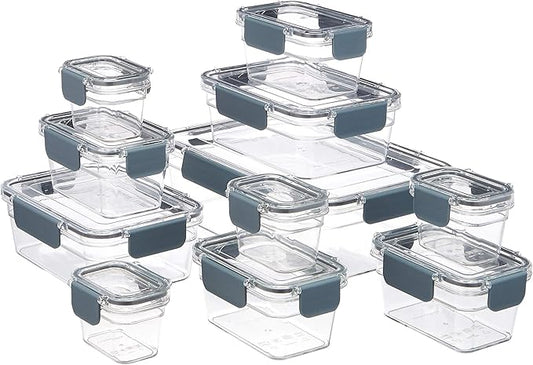 Amazon Basics Tritan Plastic Food Storage Containers with Airtight Locking Lids, 11 Containers, Clear, 22-Piece Set