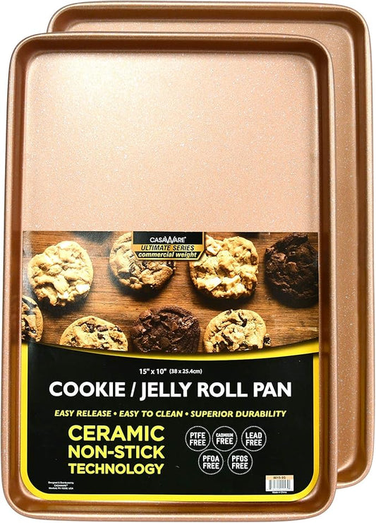 casaWare 2pc Ultimate Commercial Weight 15 x 10 x 1-Inch Cookie Sheet Set (Rose Gold Granite)