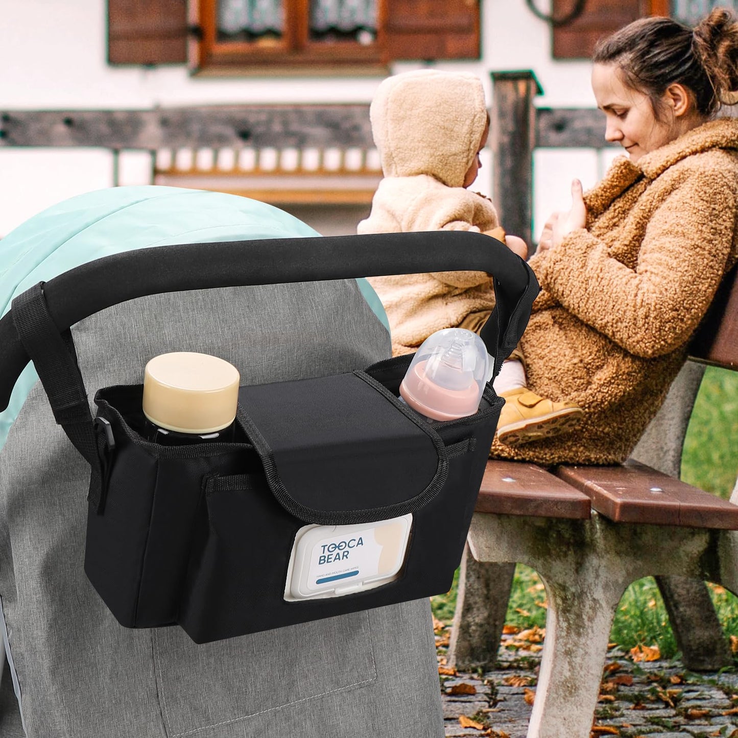 Accmor Universal Stroller Organizer with Insulated Cup Holder and Shoulder Strap, Stroller Caddy Bag Stroller Cup Holder Attachment for Uppababy, Baby Jogger, Britax Strollers, Black
