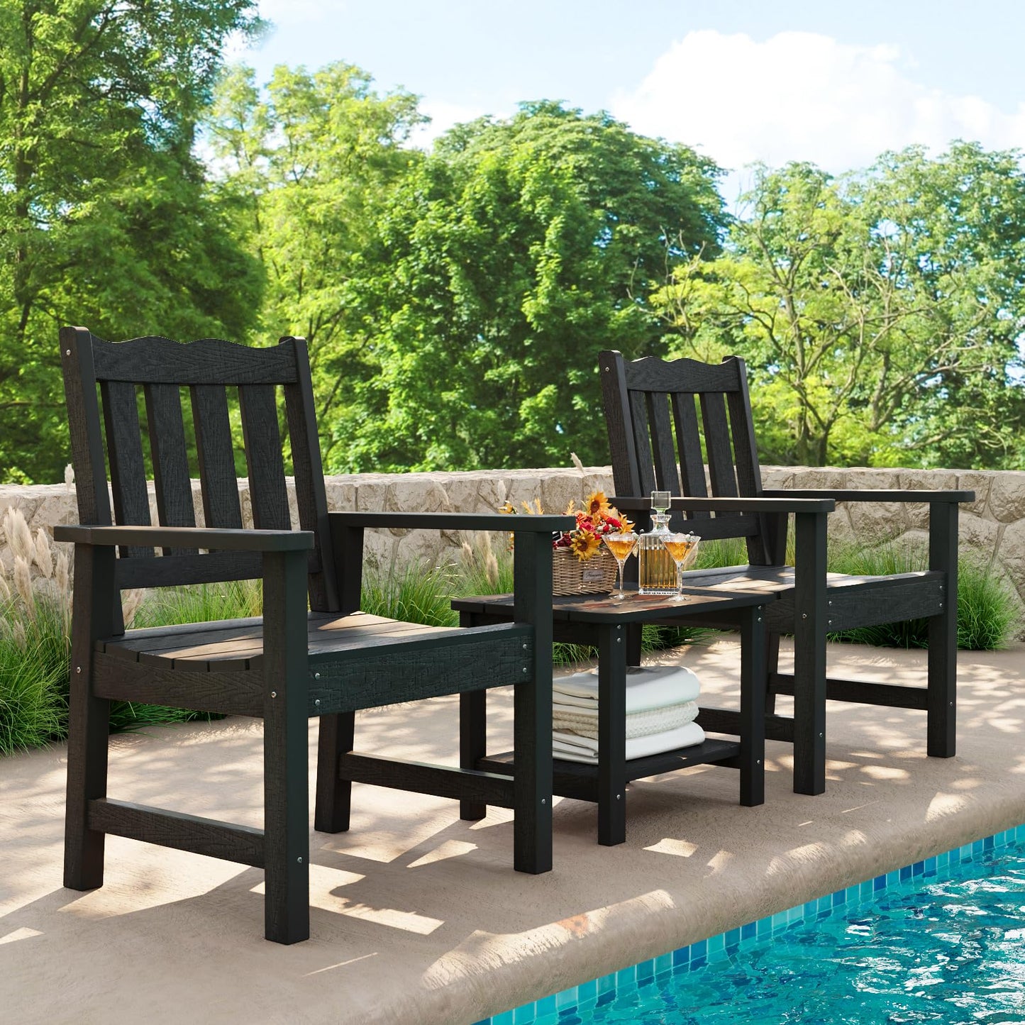 Stoog All-Weather Outdoor Chairs, Patio Dining Chair with Curved Backrest, 400 lbs Support Patio Chair, Black